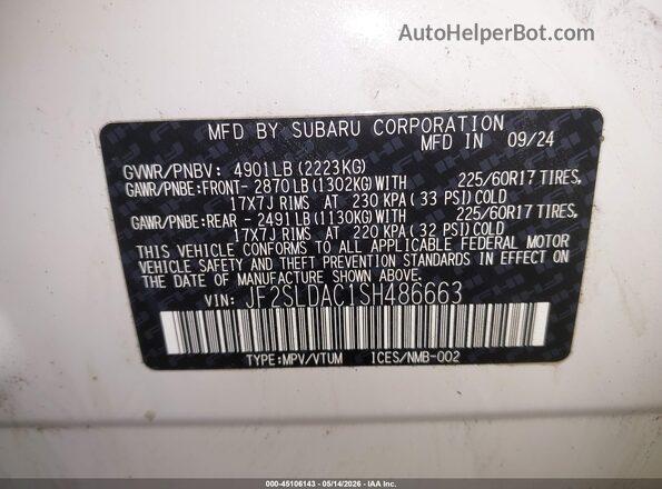 JF2SLDAC1SH486663 2025 SUBARU FORESTER White Engine compartment view