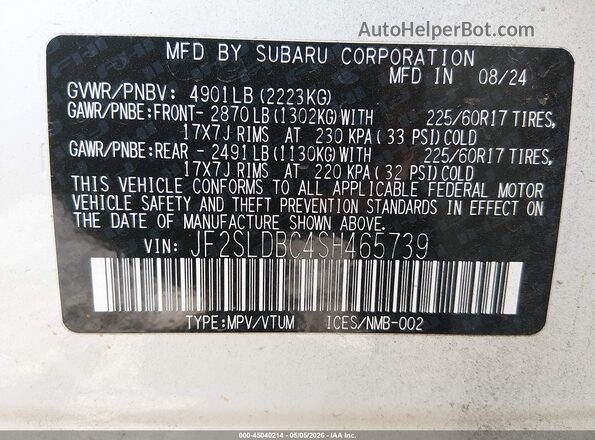JF2SLDBC4SH465739 2025 SUBARU FORESTER White Вид підкапотного простору