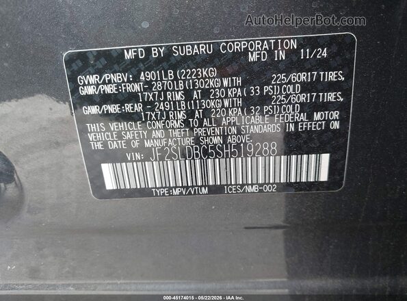 JF2SLDBC5SH519288 2025 SUBARU FORESTER Gray 