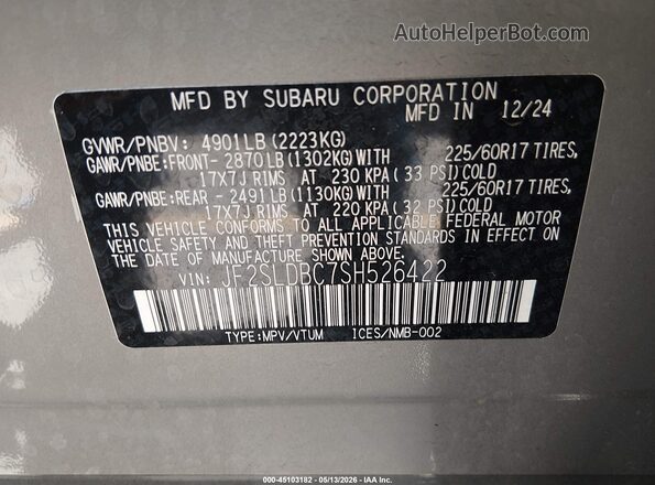 JF2SLDBC7SH526422 2025 SUBARU FORESTER Gray 