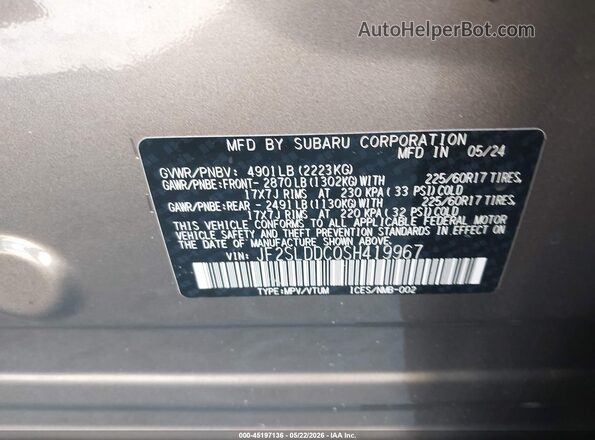 JF2SLDDC0SH419967 2025 SUBARU FORESTER Gray Շարժիչի բաժամունքի տեսք