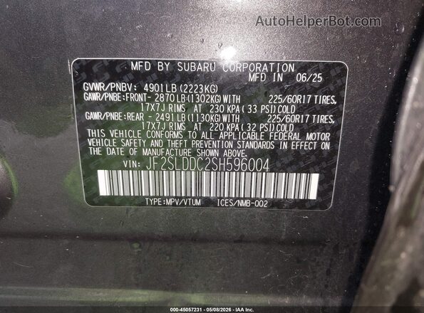 JF2SLDDC2SH596004 2025 SUBARU FORESTER Blue Engine compartment view