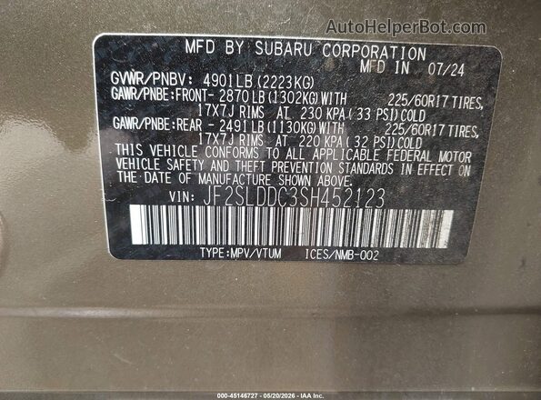JF2SLDDC3SH452123 2025 SUBARU FORESTER Green ძრავის განყოფილების ხედი