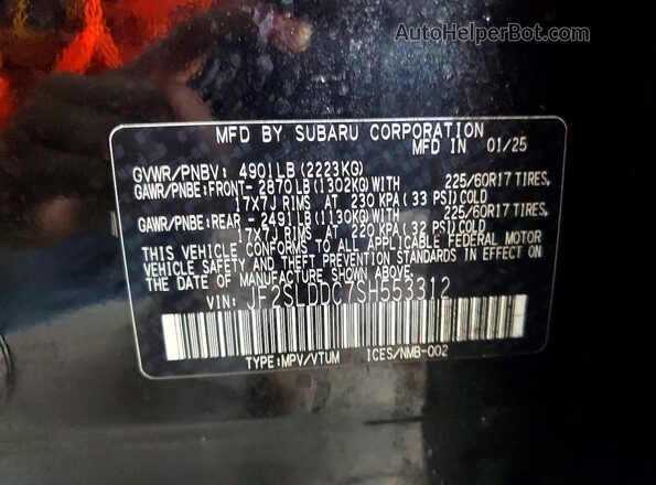 JF2SLDDC7SH553312 2025 SUBARU FORESTER Black VIN sticker view