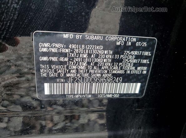 JF2SLDDC9SH598249 2025 SUBARU FORESTER Black Widok komory silnika