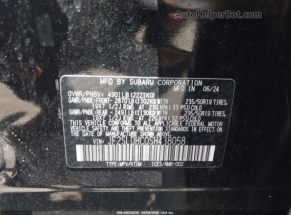 JF2SLDHC0SH438058 2025 SUBARU FORESTER Black ძრავის განყოფილების ხედი