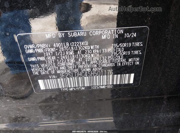 JF2SLDHC4SH501176 2025 SUBARU FORESTER Black ძრავის განყოფილების ხედი