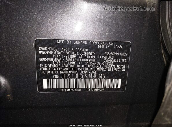 JF2SLDHC6SH498345 2025 SUBARU FORESTER Gray Շարժիչի բաժամունքի տեսք