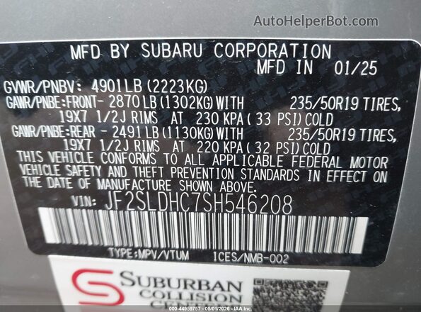 JF2SLDHC7SH546208 2025 SUBARU FORESTER Gray 
