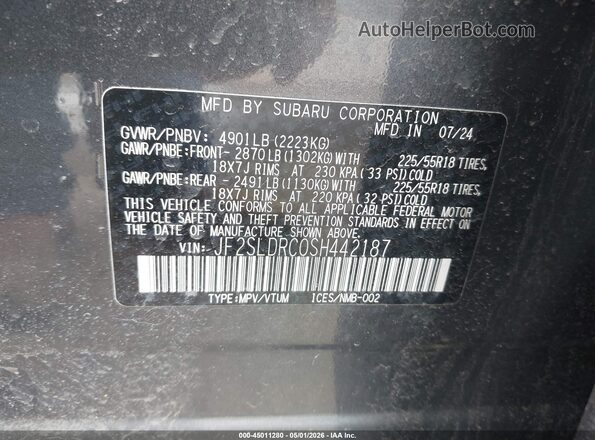 JF2SLDRC0SH442187 2025 SUBARU FORESTER Серый Вид подкапотного пространства
