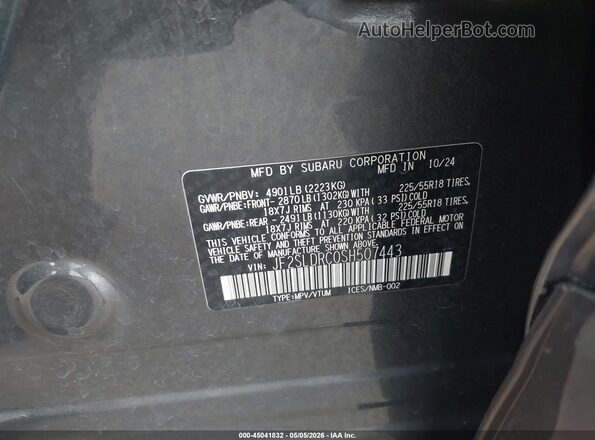 JF2SLDRC0SH507443 2025 SUBARU FORESTER Gray ძრავის განყოფილების ხედი