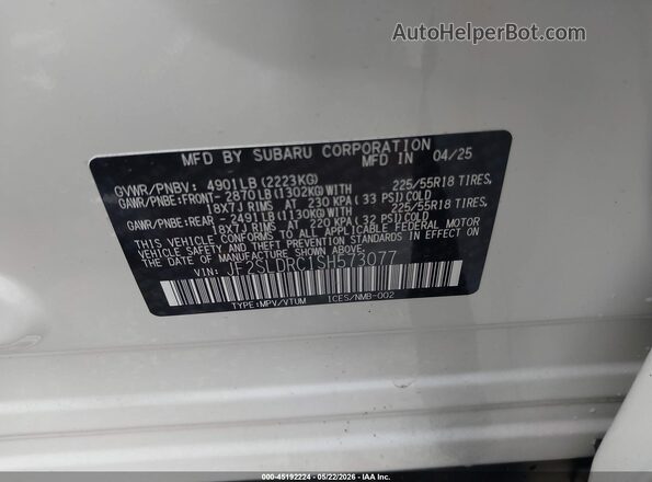 JF2SLDRC1SH573077 2025 SUBARU FORESTER White Engine compartment view
