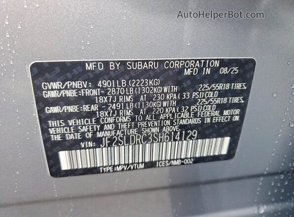 JF2SLDRC3SH614129 2025 SUBARU FORESTER Silver Engine compartment view