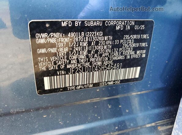 JF2SLDTC4SH546481 2025 SUBARU FORESTER Синий Вид наклейки с VIN-кодом