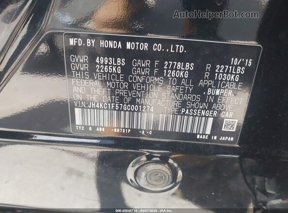 JH4KC1F57GC001274 2016 ACURA RLX Black Вид підкапотного простору
