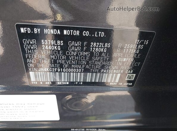 JH4KC2F91GC000307 2016 ACURA OTHER Gray 