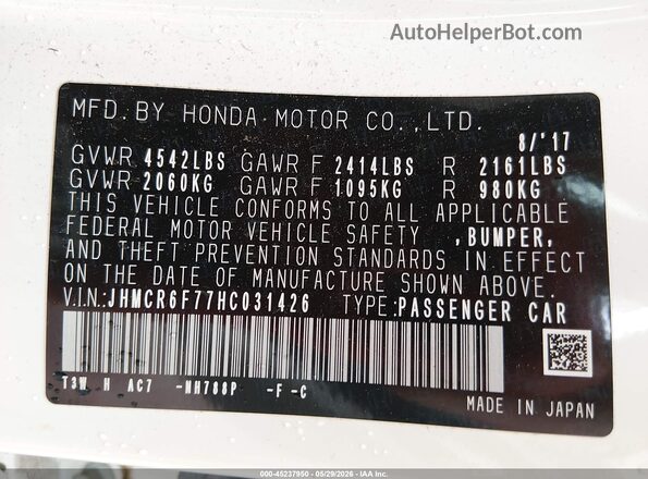 JHMCR6F77HC031426 2017 HONDA ACCORD White ძრავის განყოფილების ხედი