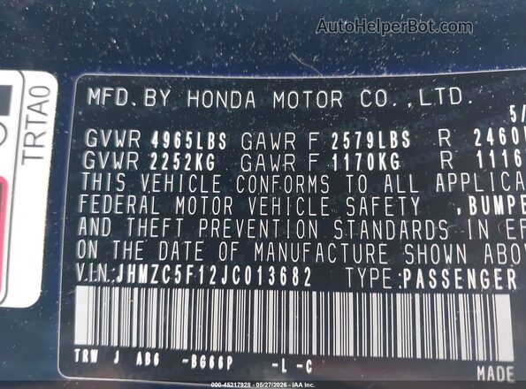 JHMZC5F12JC013682 2018 HONDA CLARITY PLUG-IN HYBRID Green 
