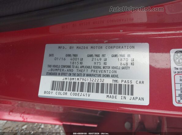 JM1BM1M79G1322232 2016 MAZDA 3 Red Вид підкапотного простору