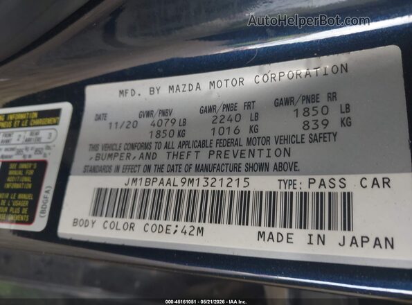 JM1BPAAL9M1321215 2021 MAZDA 3 Синий 