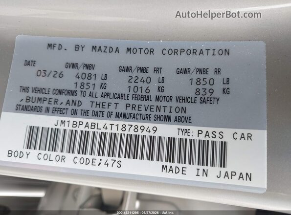 JM1BPABL4T1878949 2026 MAZDA 3 Cream Շարժիչի բաժամունքի տեսք