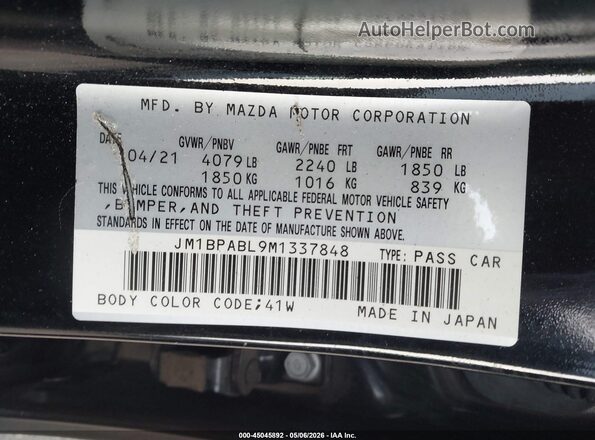 JM1BPABL9M1337848 2021 MAZDA 3 Black 