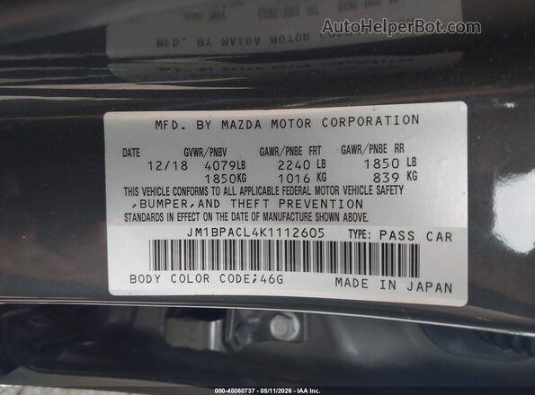 JM1BPACL4K1112605 2019 MAZDA 3 Gray 