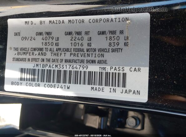 JM1BPACM3S1764799 2025 MAZDA 3 Black 