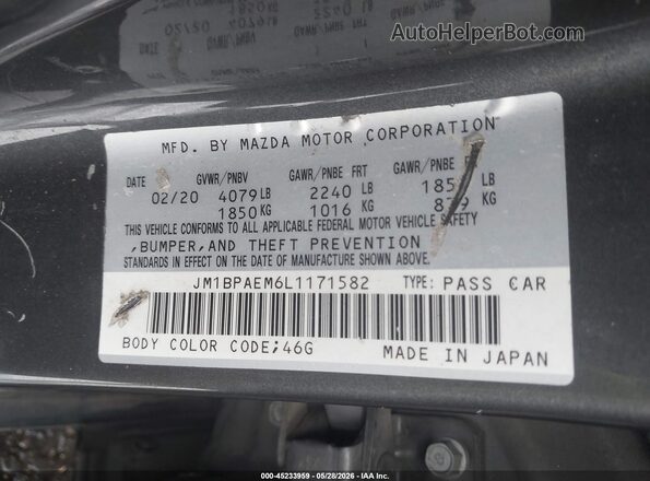 JM1BPAEM6L1171582 2020 MAZDA 3 Gray 