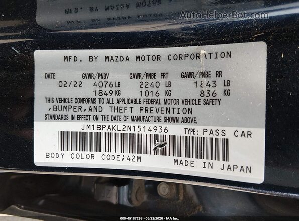 JM1BPAKL2N1514936 2022 MAZDA 3 Dark Blue Вид підкапотного простору