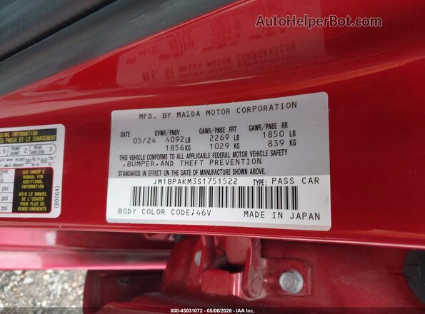 JM1BPAKM3S1751522 2025 MAZDA 3 Red 