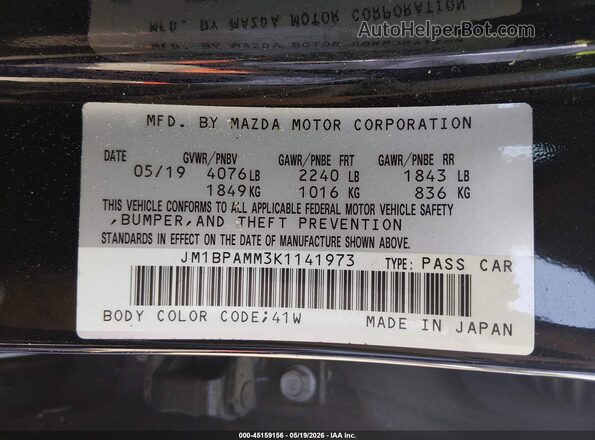 JM1BPAMM3K1141973 2019 MAZDA 3 Black Widok komory silnika
