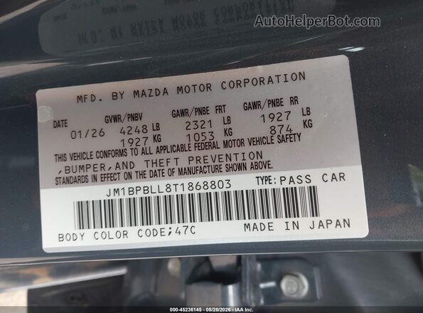 JM1BPBLL8T1868803 2026 MAZDA 3 Blue Շարժիչի բաժամունքի տեսք