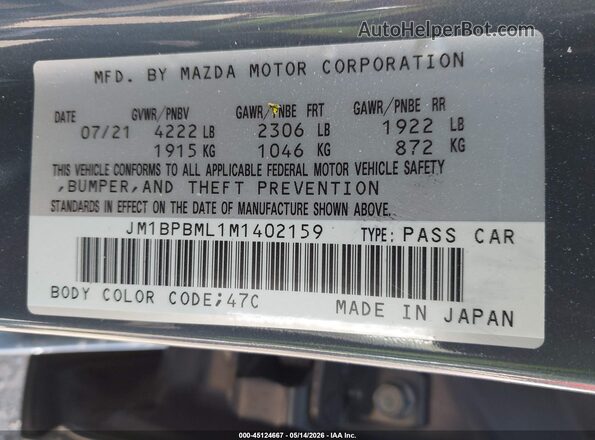 JM1BPBML1M1402159 2021 MAZDA 3 Blue Engine compartment view