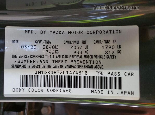 JM1DKDB72L1474818 2020 MAZDA CX-3 Gray ძრავის განყოფილების ხედი