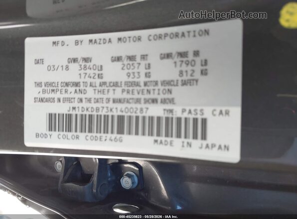 JM1DKDB73K1400287 2019 MAZDA CX-3 Gray Widok komory silnika