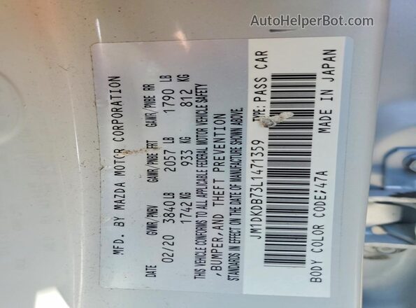 JM1DKDB73L1471359 2020 MAZDA CX-3 Gray Widok naklejki z numerem VIN