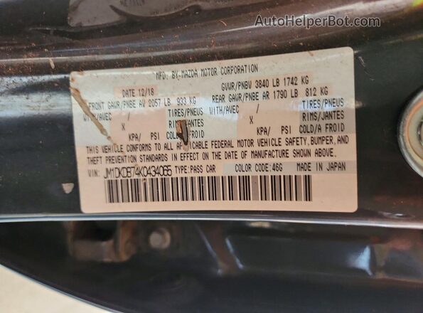 JM1DKDB74K0434065 2019 MAZDA CX-3 Gray Widok naklejki z numerem VIN