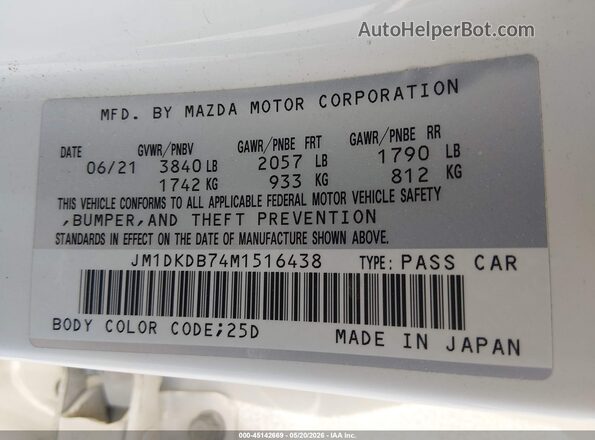 JM1DKDB74M1516438 2021 MAZDA CX-3 Белый Вид подкапотного пространства