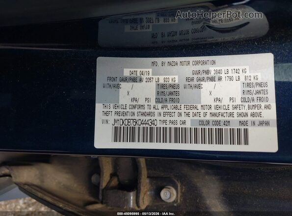 JM1DKDB76K0444340 2019 MAZDA CX-3 Dark Blue Շարժիչի բաժամունքի տեսք