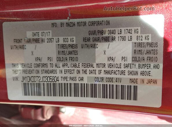 JM1DKDD72J0305804 2018 MAZDA CX-3 Maroon Вид підкапотного простору