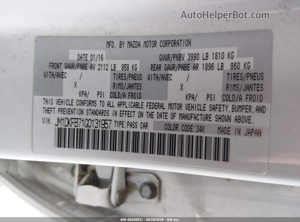 JM1DKFB71G0131957 2016 MAZDA CX-3 White Շարժիչի բաժամունքի տեսք