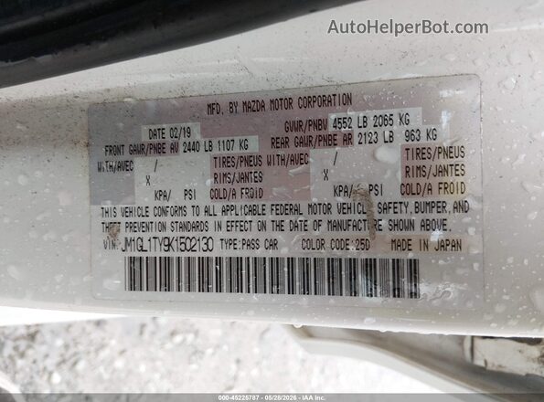 JM1GL1TY9K1502130 2019 MAZDA 6 White Շարժիչի բաժամունքի տեսք