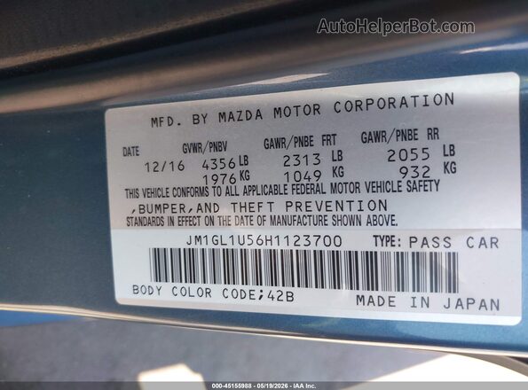 JM1GL1U56H1123700 2017 MAZDA 6 Blue Շարժիչի բաժամունքի տեսք