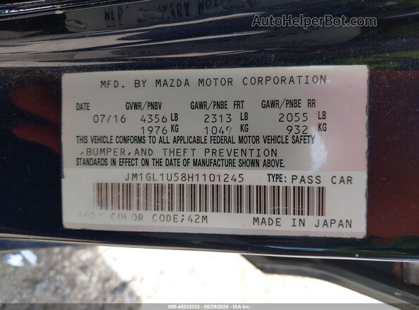 JM1GL1U58H1101245 2017 MAZDA 6 Blue Vista del compartimento del motor