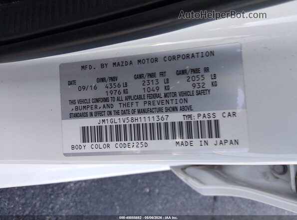 JM1GL1V58H1111367 2017 MAZDA 6 White ძრავის განყოფილების ხედი