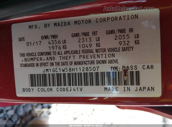 JM1GL1W58H1128507 2017 MAZDA 6 Red Engine compartment view