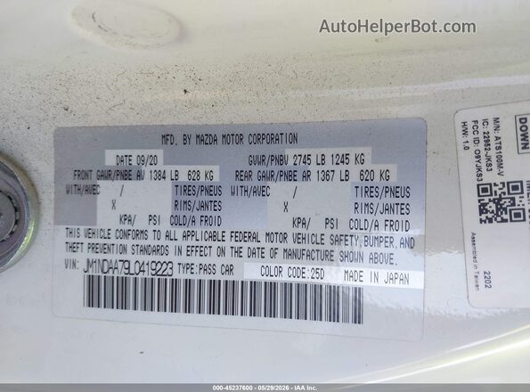 JM1NDAA79L0419223 2020 MAZDA MX-5 MIATA White Vista del compartimento del motor
