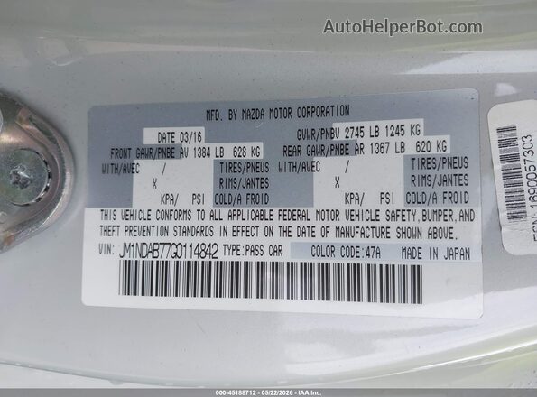 JM1NDAB77G0114842 2016 MAZDA MX-5 MIATA Gray Շարժիչի բաժամունքի տեսք