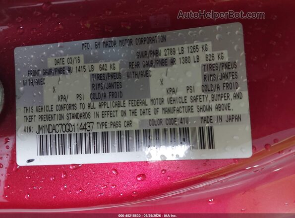 JM1NDAC70G0114437 2016 MAZDA MX-5 MIATA Red Engine compartment view